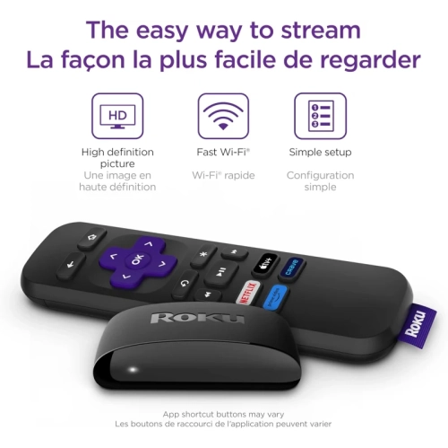Appareil de diffusion en continu HD Express de Roku avec câble HDMI haute vitesse et télécommande simple