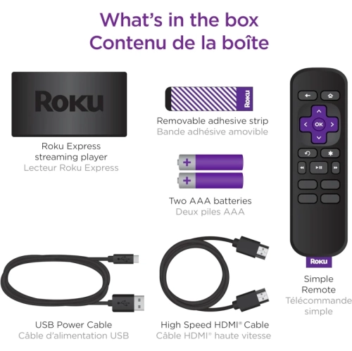 Appareil de diffusion en continu HD Express de Roku avec câble HDMI haute vitesse et télécommande simple