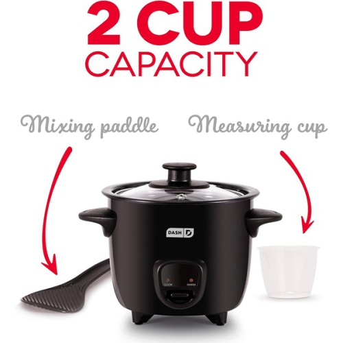 DASH 21,59 x 16,51 fonction de maintien au chaud 16 cm pour mini cuiseur à riz DRCM200BK Noir