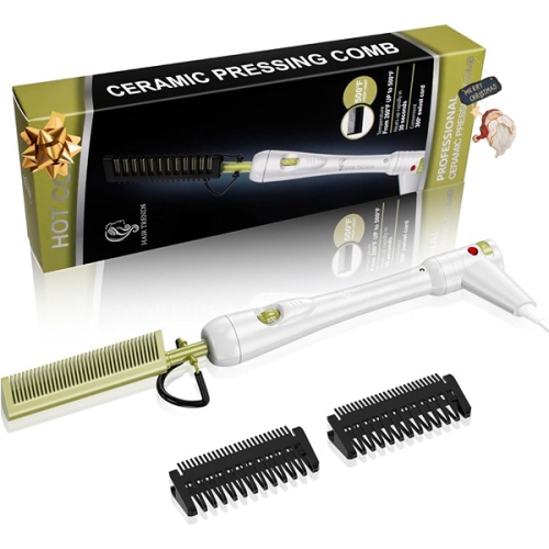 HAIR TRENDS  ‎30.1 X 10.1 X 4.6 Cm 500 Degree Mini Hot Comb Electric for Wigs And Auto Shut Off Pressing Comb for Black Hair In White