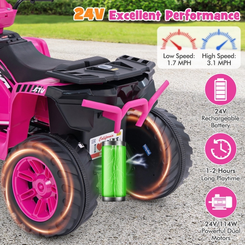 Gymax Kids Ride-On ATV 24V Battery Powered Electric Vehicle w/ Wireless Connection Music Radio