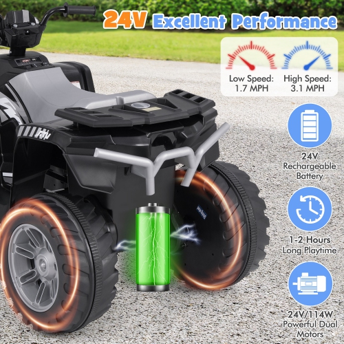 Gymax Kids Ride-On ATV 24V Battery Powered Electric Vehicle w/ Wireless Connection Music Radio