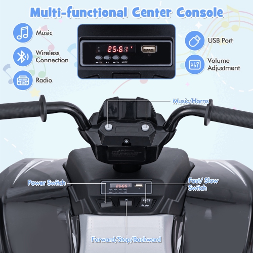 Gymax Kids Ride-On ATV 24V Battery Powered Electric Vehicle w/ Wireless Connection Music Radio