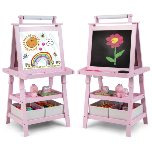 COSTWAY  3 In 1 Double-Sided Wooden Kid's Art Easel Whiteboard