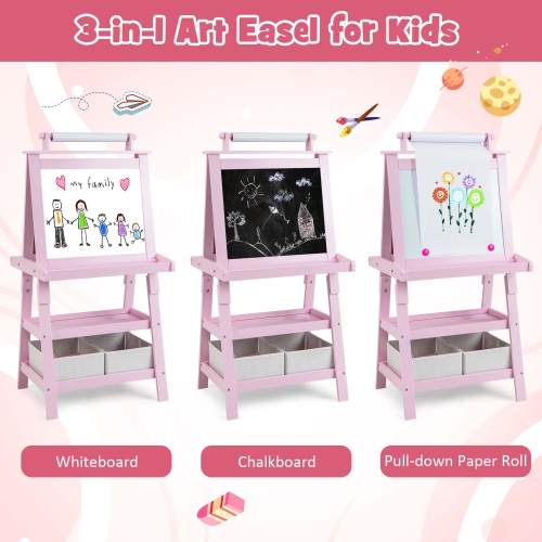 Costway 3 in 1 Double-Sided Wooden Kid's Art Easel Whiteboard