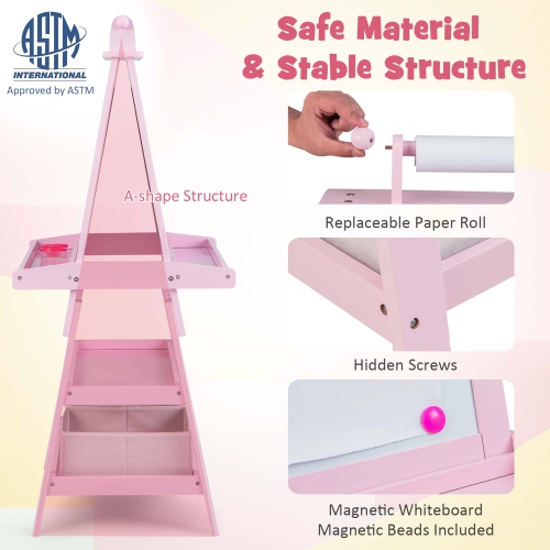 Costway 3 in 1 Double-Sided Wooden Kid's Art Easel Whiteboard