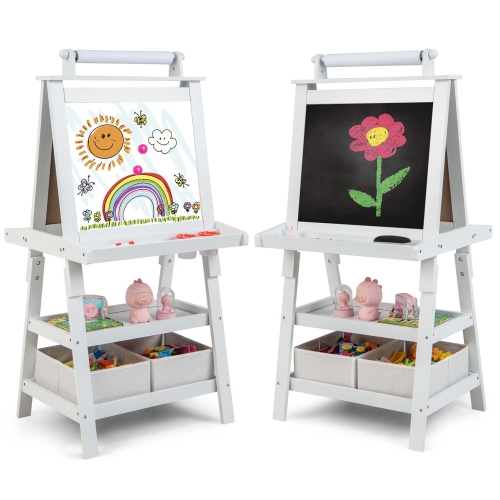 COSTWAY  3 In 1 Double-Sided Wooden Kid's Art Easel Whiteboard