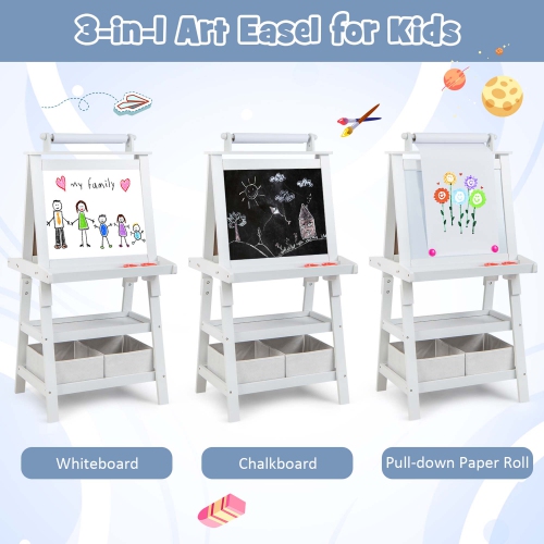 Costway 3 in 1 Double-Sided Wooden Kid's Art Easel Whiteboard