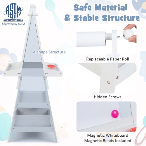Costway 3 in 1 Double-Sided Wooden Kid's Art Easel Whiteboard