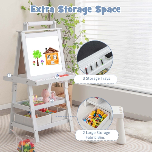 Costway 3 in 1 Double-Sided Wooden Kid's Art Easel Whiteboard