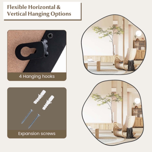 Costway Irregular Wall Mirror 29.5" x27.5" Metal Frame Asymmetrical Mirror