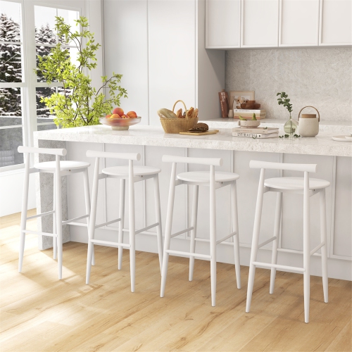 Gymax Bar Height Stools Set of 4 Bar Chair w/ Acacia Wood Frame Supporting Legs