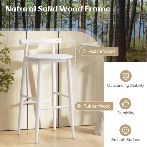 Gymax Bar Height Stools Set of 4 Bar Chair w/ Acacia Wood Frame Supporting Legs