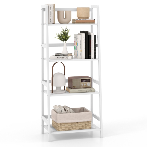 Meuble de rangement à 4 tablettes en bambou avec bibliothèque et échelle pour plante en forme de fleur de Costway