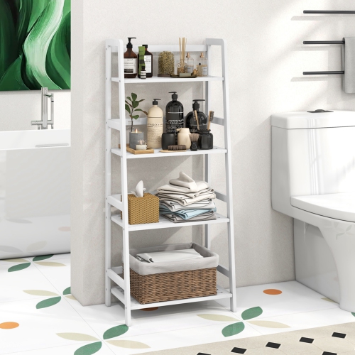 Costway Multifunctional 4 Shelf Bamboo Bookcase Ladder Plant Flower Stand Rack Storage