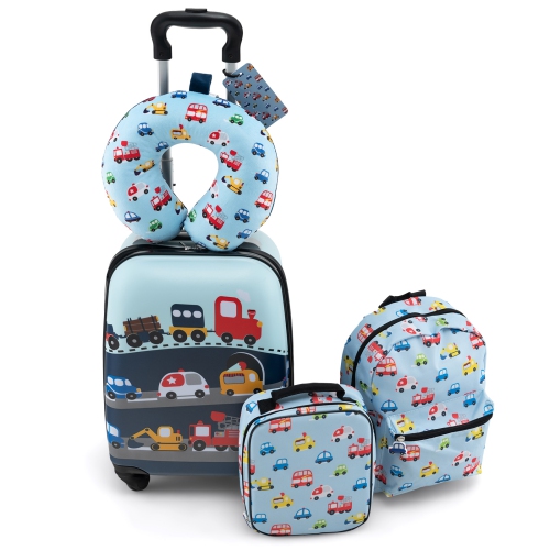 Costway 5 PCS Kids Luggage Set with Backpack Neck Pillow Luggage Tag Lunch Bag Wheels