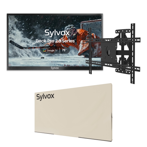 SYLVOX 75" Outdoor Smart TV + TV Mount + Cover, 4K 1000nits Google Outside Television Built-in Google Assistant, Chormecast, IP55 Waterproof TV for P