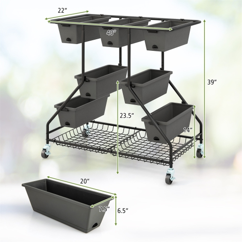Gymax 3-tier Vertical Raised Garden Bed w/ 7 Planter Boxes Drainage Holes Storage Shelf