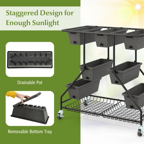 Gymax 3-tier Vertical Raised Garden Bed w/ 7 Planter Boxes Drainage Holes Storage Shelf