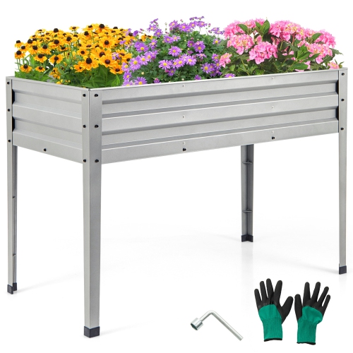Gymax 46'' x 24'' x 32'' Galvanized Raised Garden Bed w/ Legs Drainage Holes for Flowers