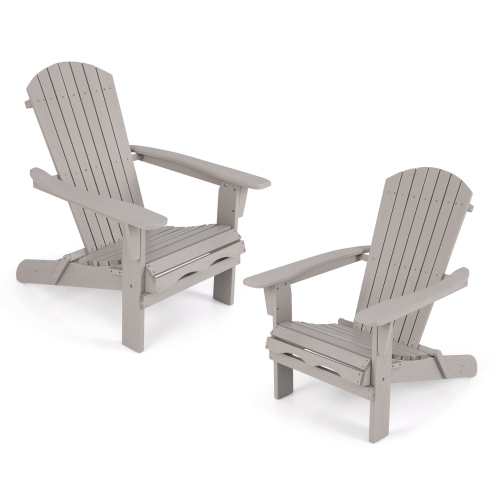 Gymax Folding Adirondack Chair Set of 2 w/ High Backrest & Wide Armrests Wooden