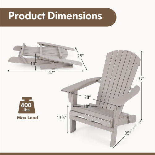 Gymax Folding Adirondack Chair Set of 2 w/ High Backrest & Wide Armrests Wooden