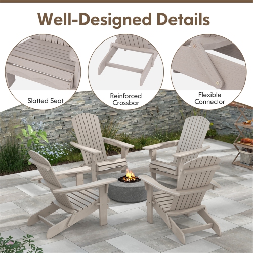 Gymax Folding Adirondack Chair Set of 2 w/ High Backrest & Wide Armrests Wooden