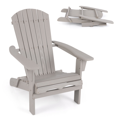 Gymax Folding Adirondack Chair Set of 2 w/ High Backrest & Wide Armrests Wooden