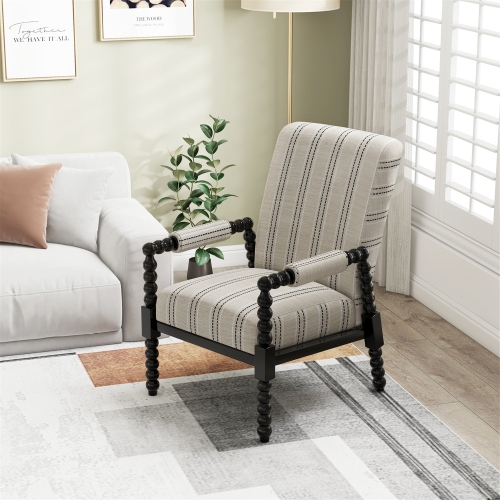 Gymax Accent Chair Upholstered Armchair w/ Rubber Wood Frame Ergonomic Backrest