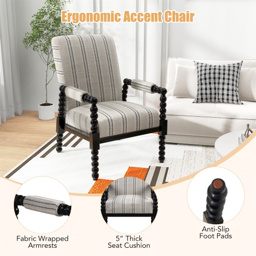 Gymax Accent Chair Upholstered Armchair w/ Rubber Wood Frame Ergonomic Backrest