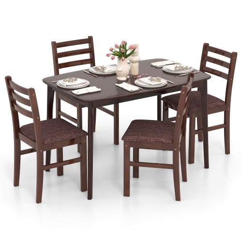 GYMAX  5 PCs Dining Table Set for 4 W/ Padded Seat Curved Backrest for Dining Room