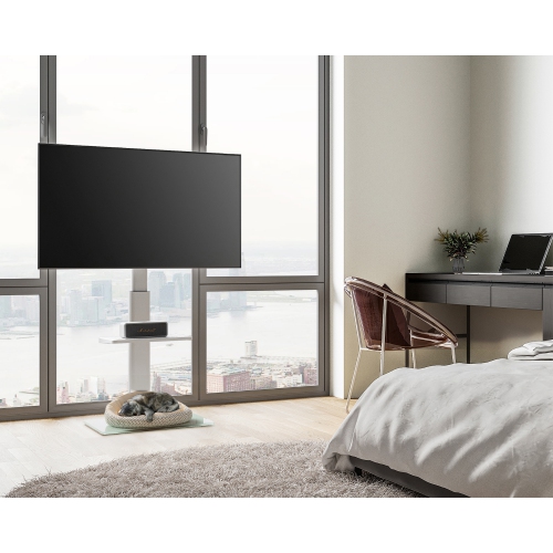 FITUEYES White TV Stand Mount for 32-60 inch TV Screen, 2 Tier Floor TV Stand with Swivel 70 Degree and Height Adjustable Max VESA 600x400 mm