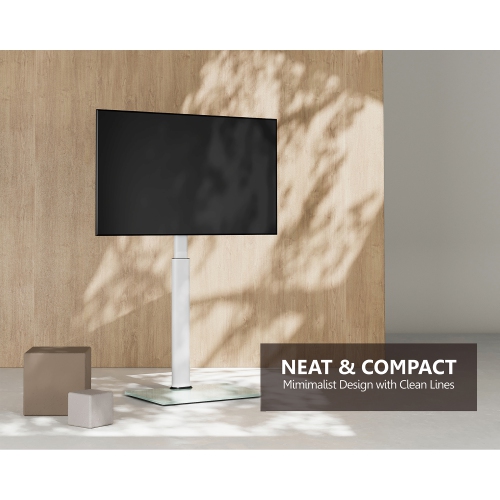 FITUEYES TV Floor Stand with Tempered Glass Base for 32 to 60 inch Max. Height 48.8” Slim Corner TV Stand with Swivel Bracket Height Adjustable
