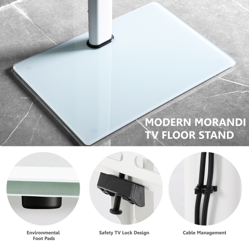 FITUEYES TV Floor Stand with Tempered Glass Base for 32 to 60 inch Max. Height 48.8” Slim Corner TV Stand with Swivel Bracket Height Adjustable