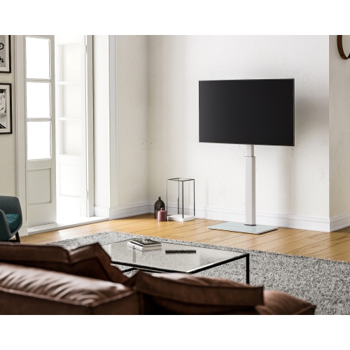 FITUEYES TV Floor Stand with Tempered Glass Base for 32 to 60 inch Max. Height 48.8” Slim Corner TV Stand with Swivel Bracket Height Adjustable