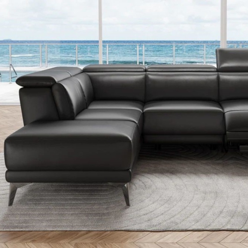 Valencia Pista Leather Reclining Sectional Sofa Left-Arm Chaise Black