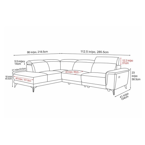 Valencia Pista Leather Reclining Sectional Sofa Left-Arm Chaise Black