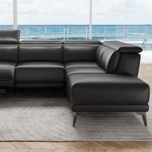 Valencia Pista Leather – sofa modulaire inclinable avec fauteuil à accoudoir droit, noir