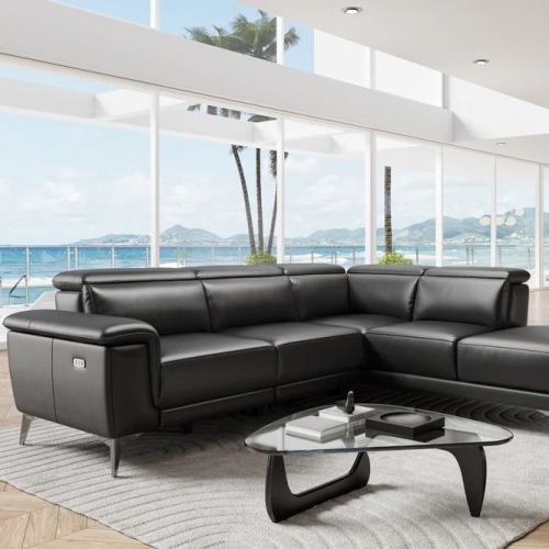 Valencia Pista Leather – sofa modulaire inclinable avec fauteuil à accoudoir droit, noir