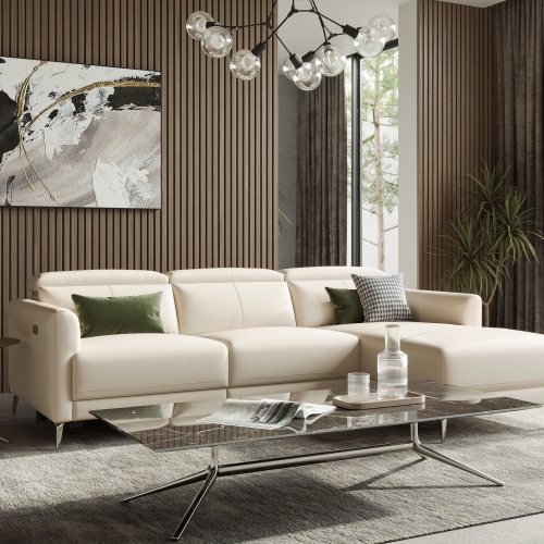 Valencia – sofa modulaire inclinable Andria, fauteuil droit, cuir, beige