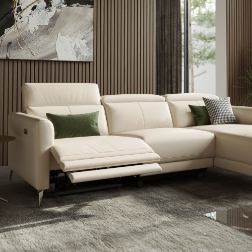 Valencia – sofa modulaire inclinable Andria, fauteuil droit, cuir, beige