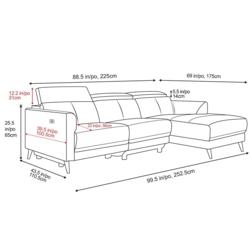 Valencia – sofa modulaire inclinable Andria, fauteuil droit, cuir, beige