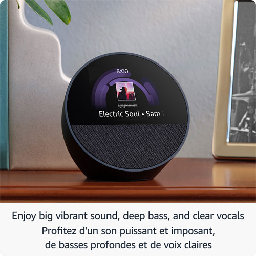 Réveille-matin intelligent Echo Spot d'Amazon avec Alexa - Noir