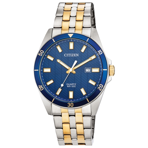 Montre à quartz japonais pour hommes 42&nbsp;mm de Citizen avec boîtier et bracelet en acier inoxydable deux tons et cadran bleu