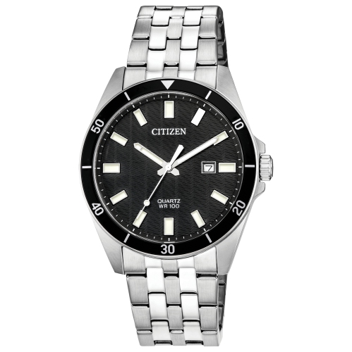 Montre à quartz japonais pour hommes de Citizen 42&nbsp;mm avec boîtier et bracelet en acier inoxydable argenté et cadran noir