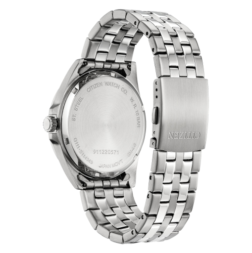 Montre à quartz japonais pour hommes de Citizen 42 mm avec boîtier et bracelet en acier inoxydable argenté et cadran noir