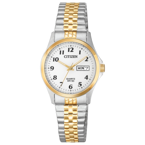 CITIZEN  Ladies Quartz Japanese Quartz Watch 26MM Two-Tone Stainless Steel Case And Expansion With Dial (Eq2004-95A) In White