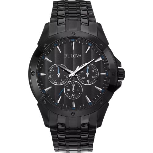 Montre à quartz classique pour hommes de Bulova 43&nbsp;mm avec boîtier et bracelet en acier inoxydable noir et cadran noir