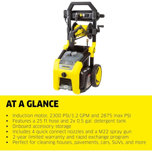 Kärcher K2300PS Max 2875 PSI Electric Pressure Washer with 4 Spray Nozzles - Great for cleaning Cars, Siding, Driveways, Fencing and more - 1.2 GPM