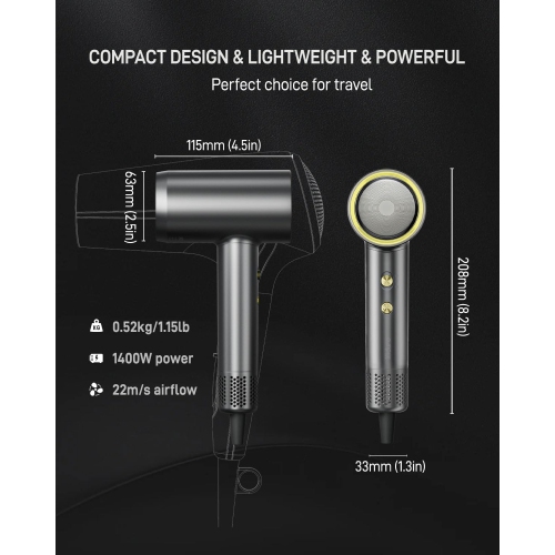 liliduro High Speed Negative Ionic Professional Hair Dryer with Various Magnetic Nozzle Attachments, Diffuser Nozzle, Concentrator Nozzle and Hair